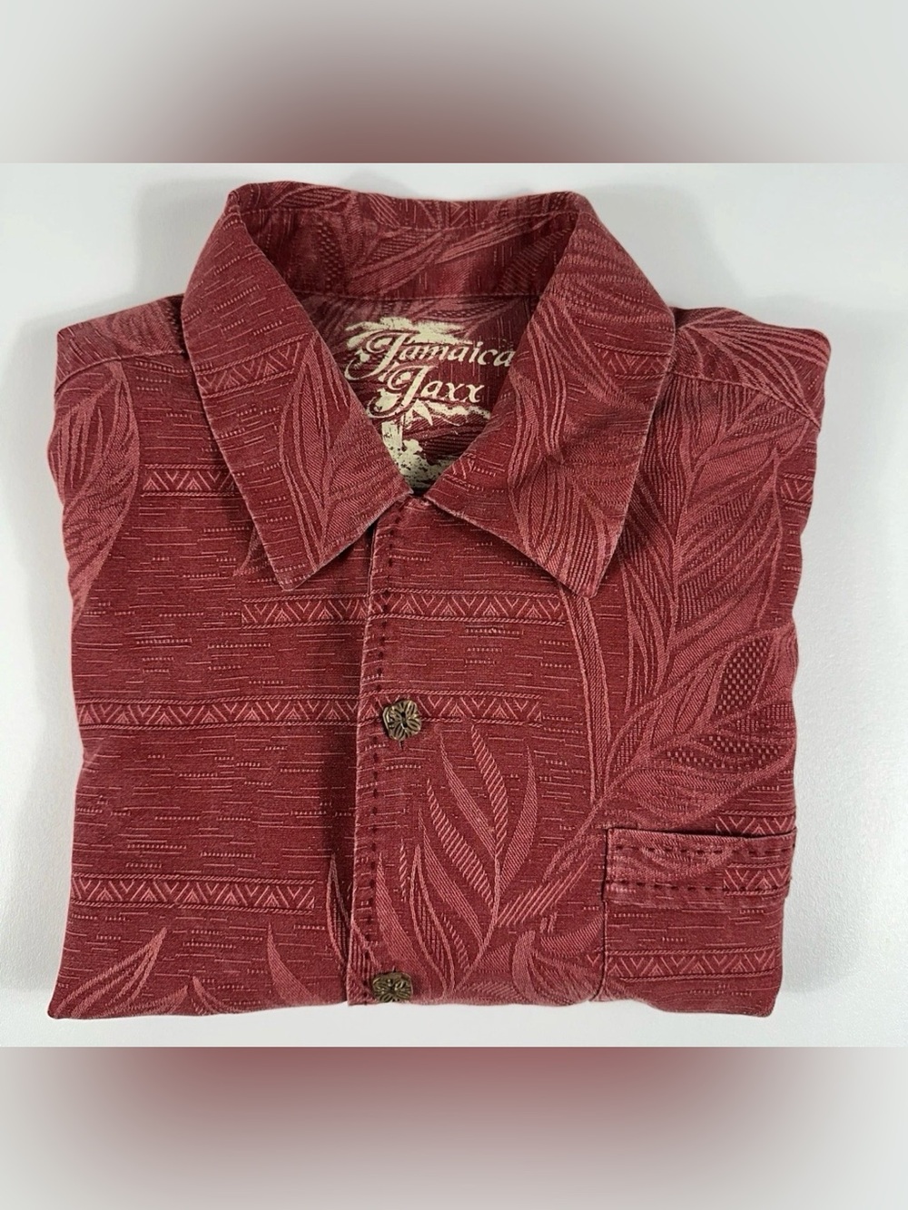 Jamaica Jaxx 100% Silk Hawaiian Camp Shirt Men’s Medium Red Tropical Aloha